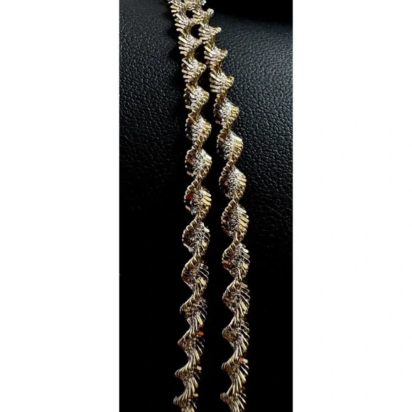 Sterling Silver 925 Italy Two Tone Diamond Cut Twist Chain Necklace 30" 14.26g - Picture 3 of 8